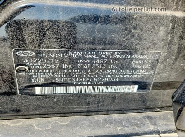 5NPE34AF6GH279054 2016 HYUNDAI SONATA Black Widok komory silnika