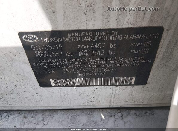 5NPE34AF6GH316457 2016 HYUNDAI SONATA Белый Вид подкапотного пространства