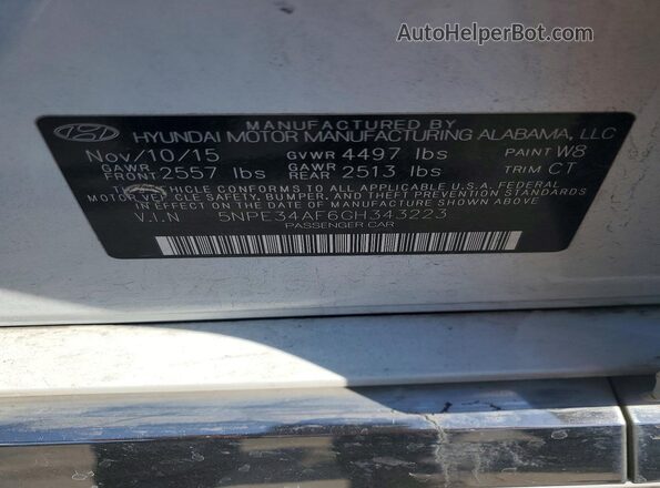 5NPE34AF6GH343223 2016 HYUNDAI SONATA White Engine compartment view