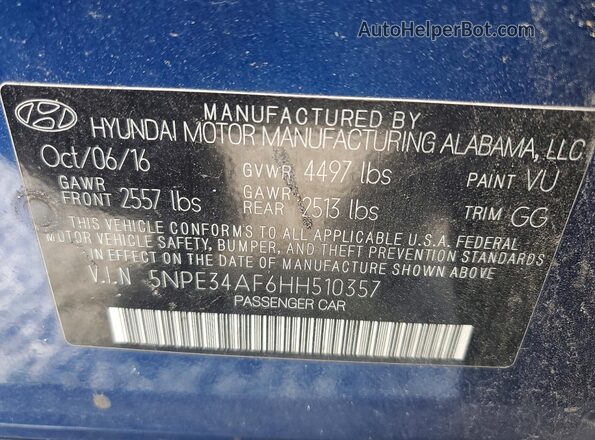 5NPE34AF6HH510357 2017 HYUNDAI SONATA Blue 