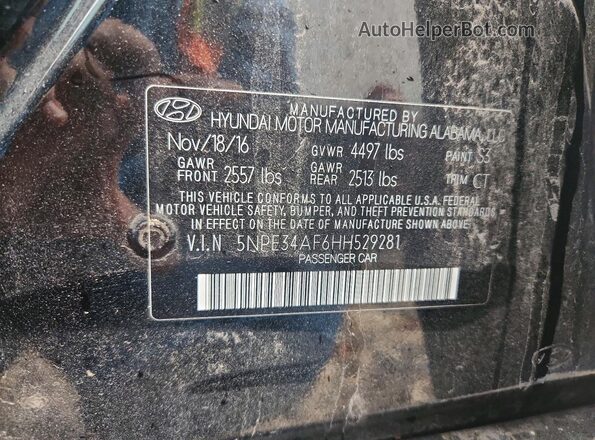 5NPE34AF6HH529281 2017 HYUNDAI SONATA Black ძრავის განყოფილების ხედი
