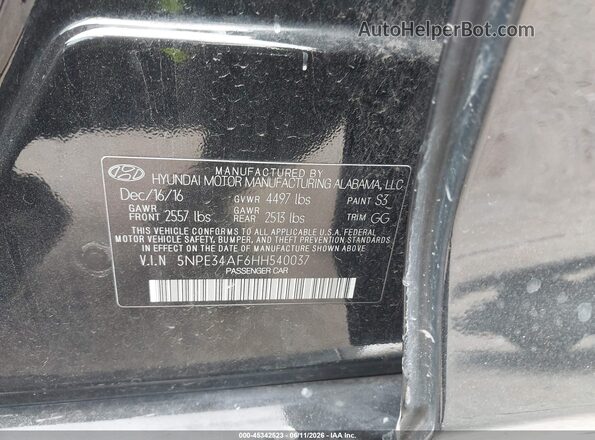 5NPE34AF6HH540037 2017 HYUNDAI SONATA Black Widok komory silnika