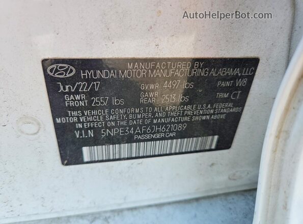 5NPE34AF6JH621089 2018 HYUNDAI SONATA Белый Вид подкапотного пространства