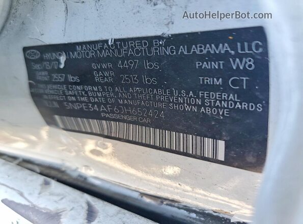 5NPE34AF6JH652424 2018 HYUNDAI SONATA White 