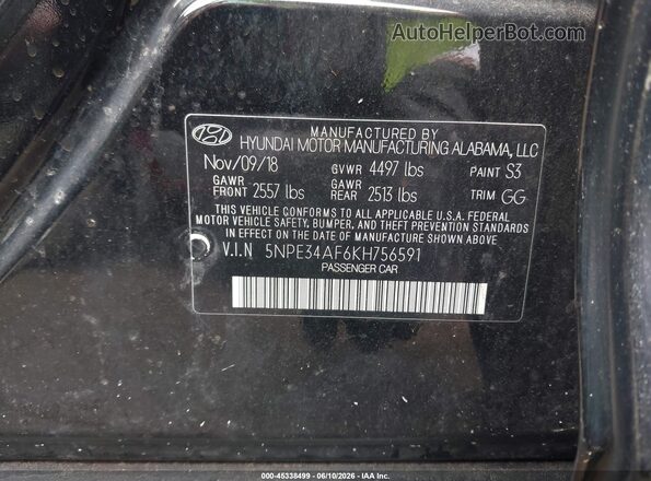 5NPE34AF6KH756591 2019 HYUNDAI SONATA Black Engine compartment view