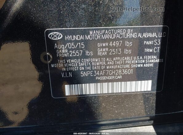 5NPE34AF7GH283601 2016 HYUNDAI SONATA Black Widok komory silnika