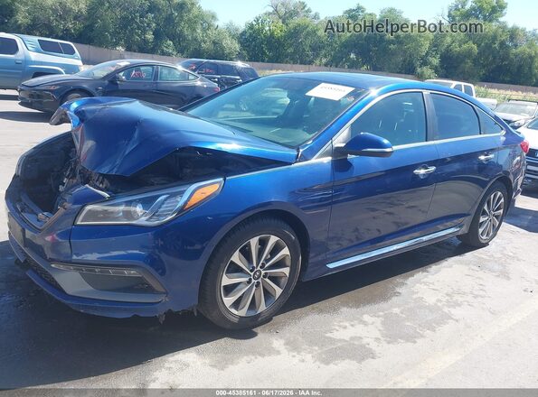 5NPE34AF7GH395007 2016 HYUNDAI SONATA Blue Առջևի ձախ երեք քառորդ տեսարան