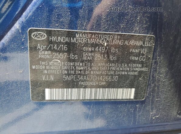 5NPE34AF7GH426630 2016 HYUNDAI SONATA Blue 