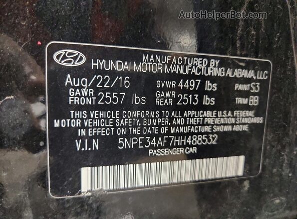 5NPE34AF7HH488532 2017 HYUNDAI SONATA Black ძრავის განყოფილების ხედი