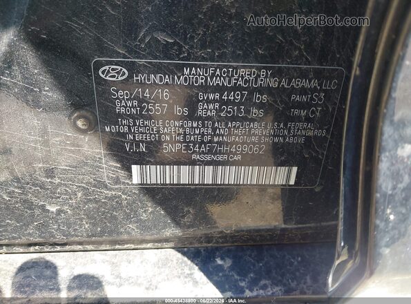 5NPE34AF7HH499062 2017 HYUNDAI SONATA Black Widok komory silnika