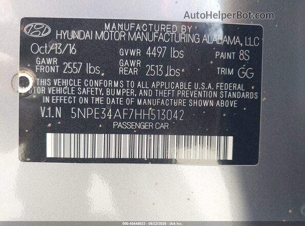 5NPE34AF7HH513042 2017 HYUNDAI SONATA Silver ძრავის განყოფილების ხედი