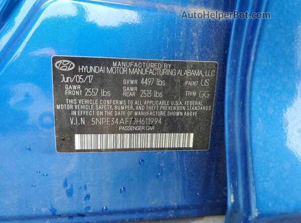 5NPE34AF7JH611994 2018 HYUNDAI SONATA Blue Engine compartment view