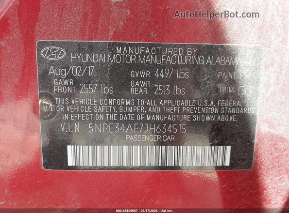 5NPE34AF7JH634515 2018 HYUNDAI SONATA Red Engine compartment view