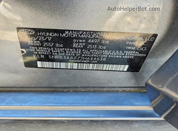 5NPE34AF7JH644638 2018 HYUNDAI SONATA Gray Вид підкапотного простору