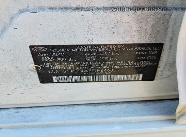 5NPE34AF7JH646809 2018 HYUNDAI SONATA White 
