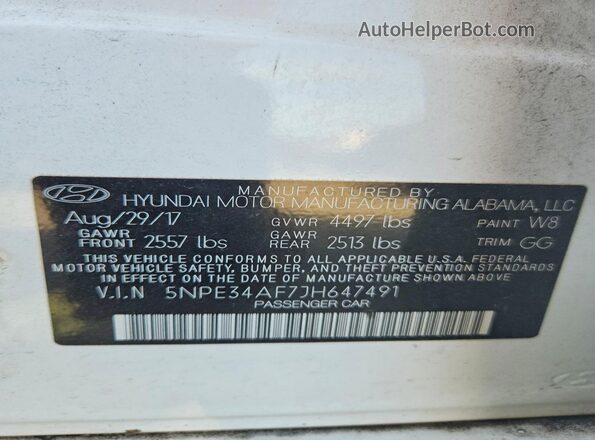 5NPE34AF7JH647491 2018 HYUNDAI SONATA White Вид підкапотного простору