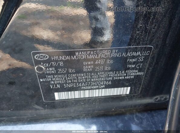 5NPE34AF7JH704966 2018 HYUNDAI SONATA Black Engine compartment view