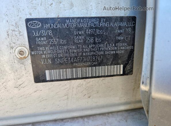 5NPE34AF7JH728247 2018 HYUNDAI SONATA Silver 