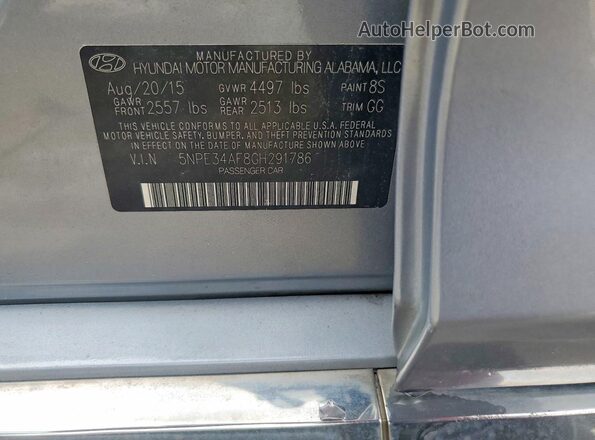 5NPE34AF8GH291786 2016 HYUNDAI SONATA Silver ძრავის განყოფილების ხედი