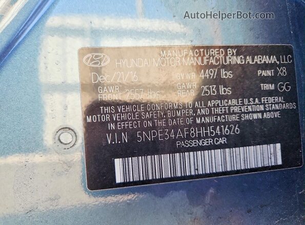 5NPE34AF8HH541626 2017 HYUNDAI SONATA Blue ძრავის განყოფილების ხედი