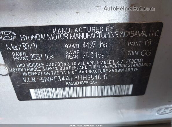 5NPE34AF8HH584010 2017 HYUNDAI SONATA Silver 