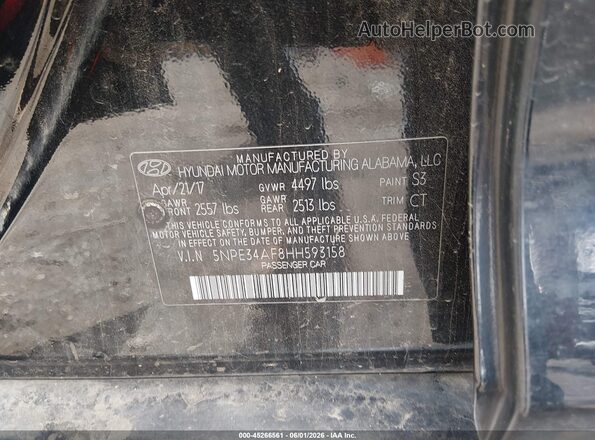 5NPE34AF8HH593158 2017 HYUNDAI SONATA Black Вид підкапотного простору