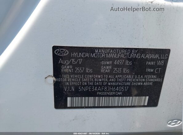 5NPE34AF8JH640517 2018 HYUNDAI SONATA White ძრავის განყოფილების ხედი