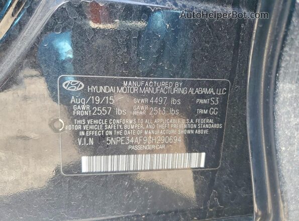 5NPE34AF9GH290694 2016 HYUNDAI SONATA Black Вид підкапотного простору