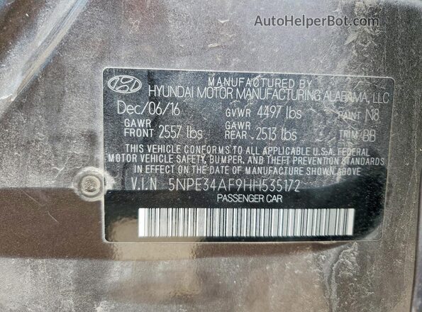 5NPE34AF9HH535172 2017 HYUNDAI SONATA Brown ძრავის განყოფილების ხედი
