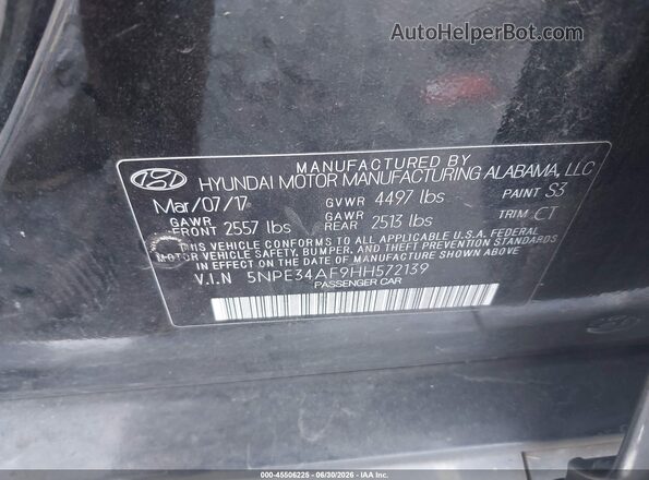 5NPE34AF9HH572139 2017 HYUNDAI SONATA Black Widok komory silnika