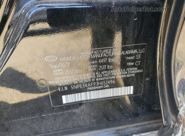 5NPE34AF9JH652496 2018 HYUNDAI SONATA Black Vista de la etiqueta del VIN