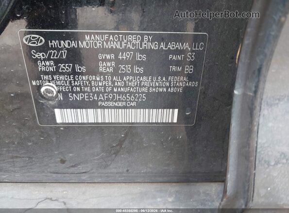 5NPE34AF9JH656225 2018 HYUNDAI SONATA Черный Вид подкапотного пространства