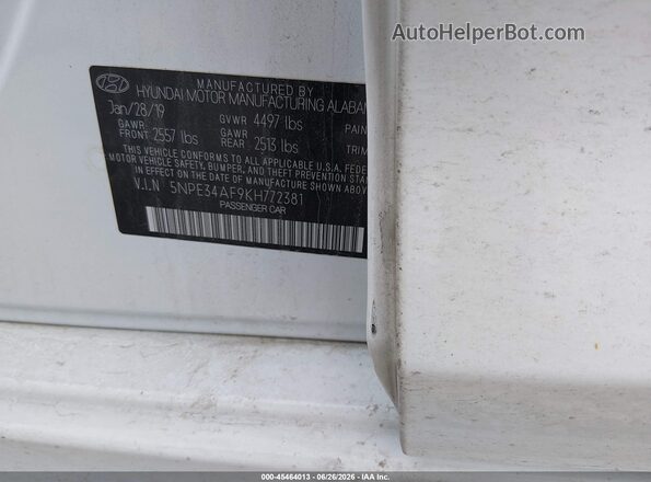 5NPE34AF9KH772381 2019 HYUNDAI SONATA Белый Вид подкапотного пространства