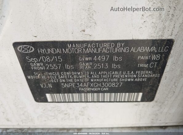 5NPE34AFXGH300827 2016 HYUNDAI SONATA White Շարժիչի բաժամունքի տեսք