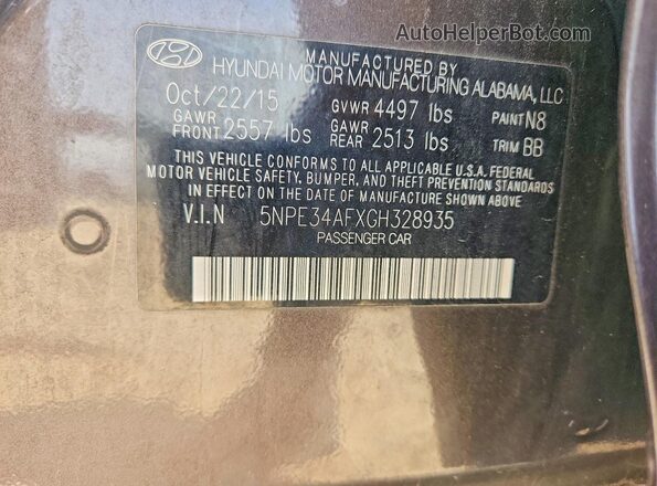5NPE34AFXGH328935 2016 HYUNDAI SONATA Brown Вид наклейки з VIN-кодом