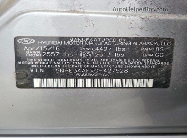 5NPE34AFXGH427528 2016 HYUNDAI SONATA Серебряный Вид подкапотного пространства