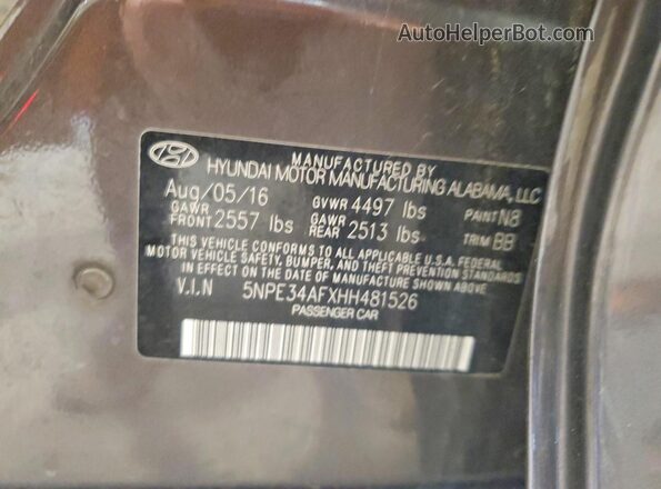 5NPE34AFXHH481526 2017 HYUNDAI SONATA Brown 