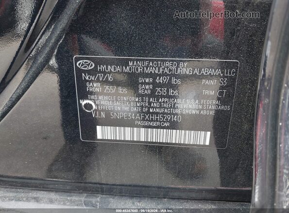 5NPE34AFXHH529140 2017 HYUNDAI SONATA Black Vista del compartimento del motor