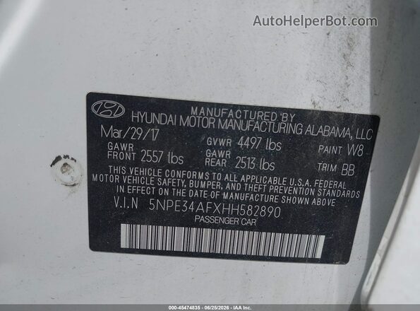5NPE34AFXHH582890 2017 HYUNDAI SONATA White Вид підкапотного простору
