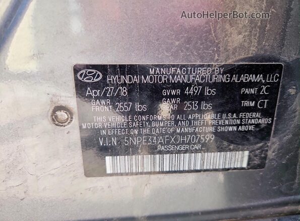 5NPE34AFXJH707599 2018 HYUNDAI SONATA Gray 