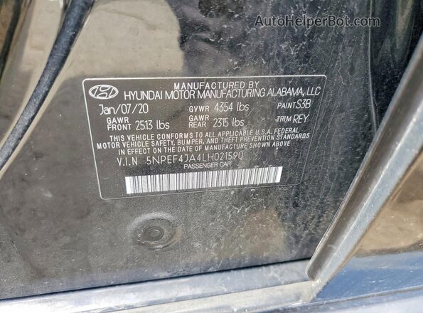 5NPEF4JA4LH021590 2020 HYUNDAI SONATA Black 