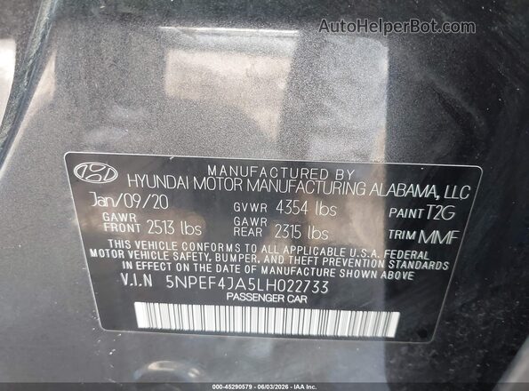 5NPEF4JA5LH022733 2020 HYUNDAI SONATA Gray 