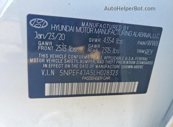 5NPEF4JA5LH028323 2020 HYUNDAI SONATA White 