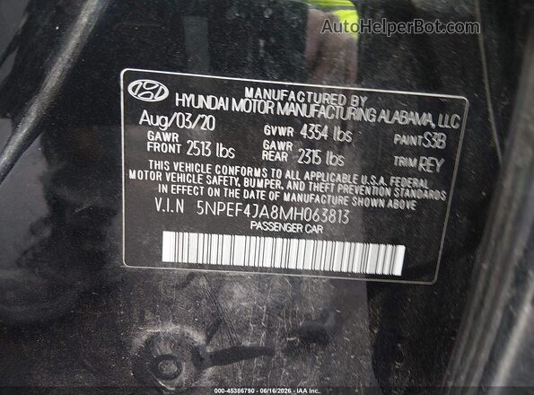 5NPEF4JA8MH063813 2021 HYUNDAI SONATA Black Engine compartment view
