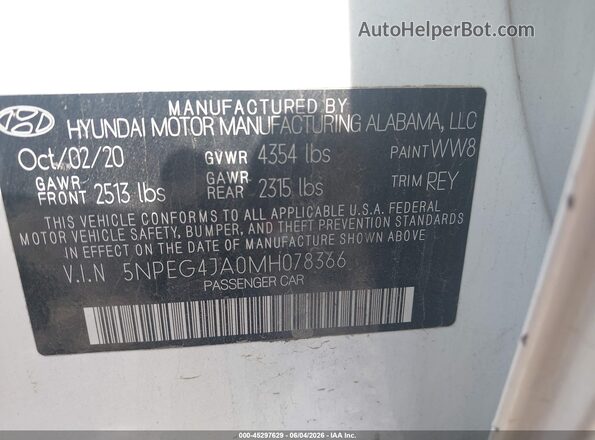 5NPEG4JA0MH078366 2021 HYUNDAI SONATA Белый Вид подкапотного пространства
