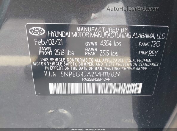 5NPEG4JA2MH117829 2021 HYUNDAI SONATA Gray Engine compartment view
