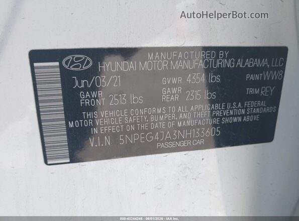 5NPEG4JA3NH133605 2022 HYUNDAI SONATA White Widok komory silnika