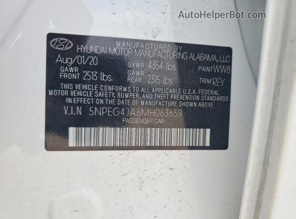 5NPEG4JA6MH063659 2021 HYUNDAI SONATA Белый Вид подкапотного пространства