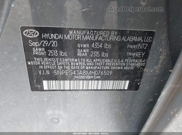 5NPEG4JA8MH076509 2021 HYUNDAI SONATA Gray 