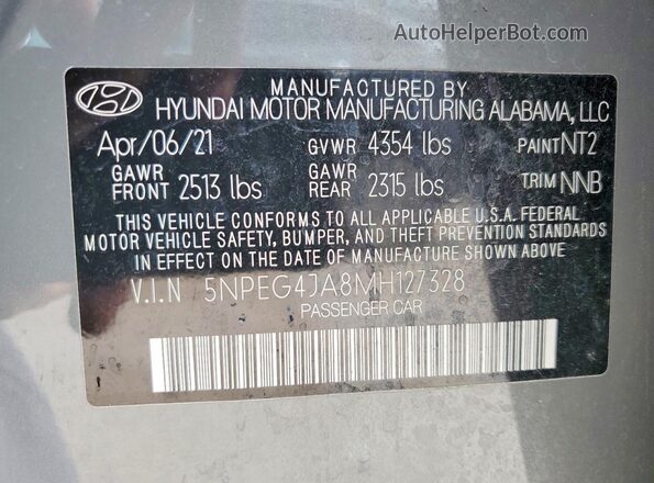 5NPEG4JA8MH127328 2021 HYUNDAI SONATA Gray 